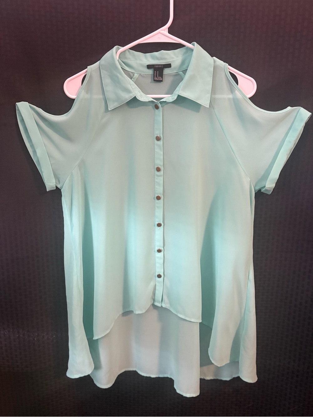 Forever 21 Mint Cold-Shoulder Button-Up Blouse